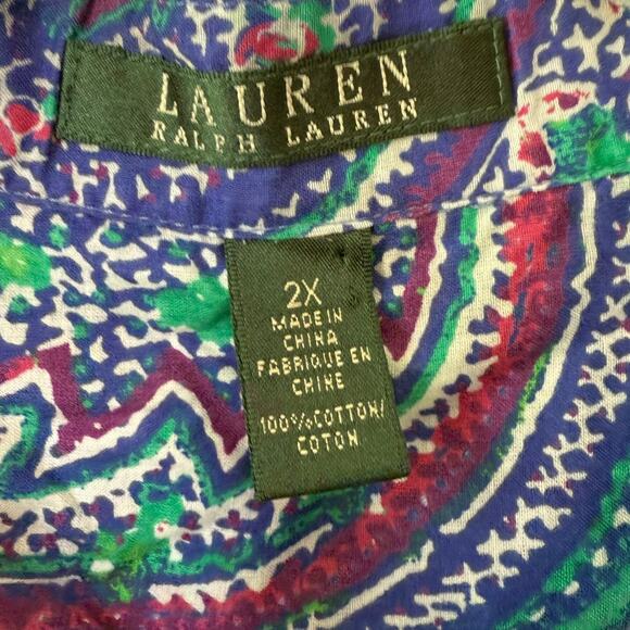 Lauren Ralph Lauren Paisley Blue cotton buttondown shirt size 2X - Picture 2 of 7